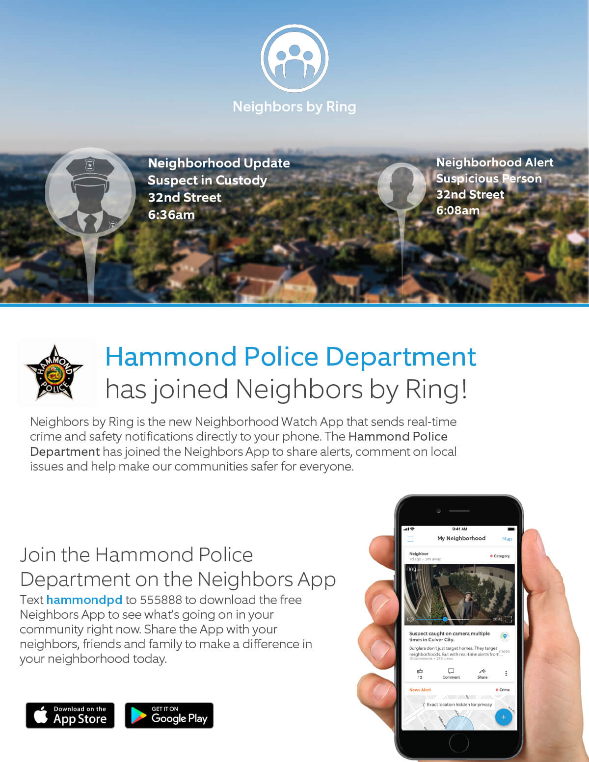 Hammond Police Department among first in the State to Join ‘Neighbors’ App by Ring