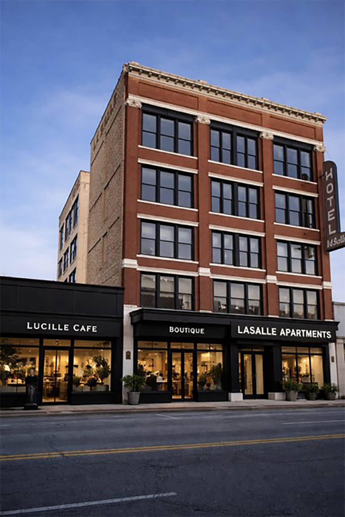 Rendering depicting the facade upgrade of the historic Hotel LaSalle building.