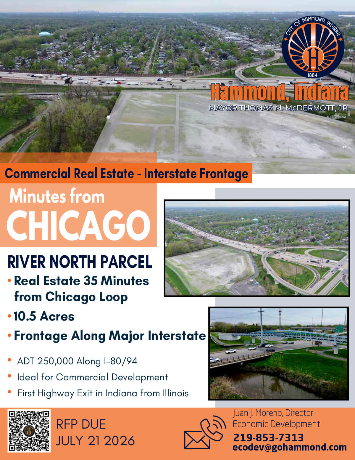 Flyer for the River North Parcel RFP.
