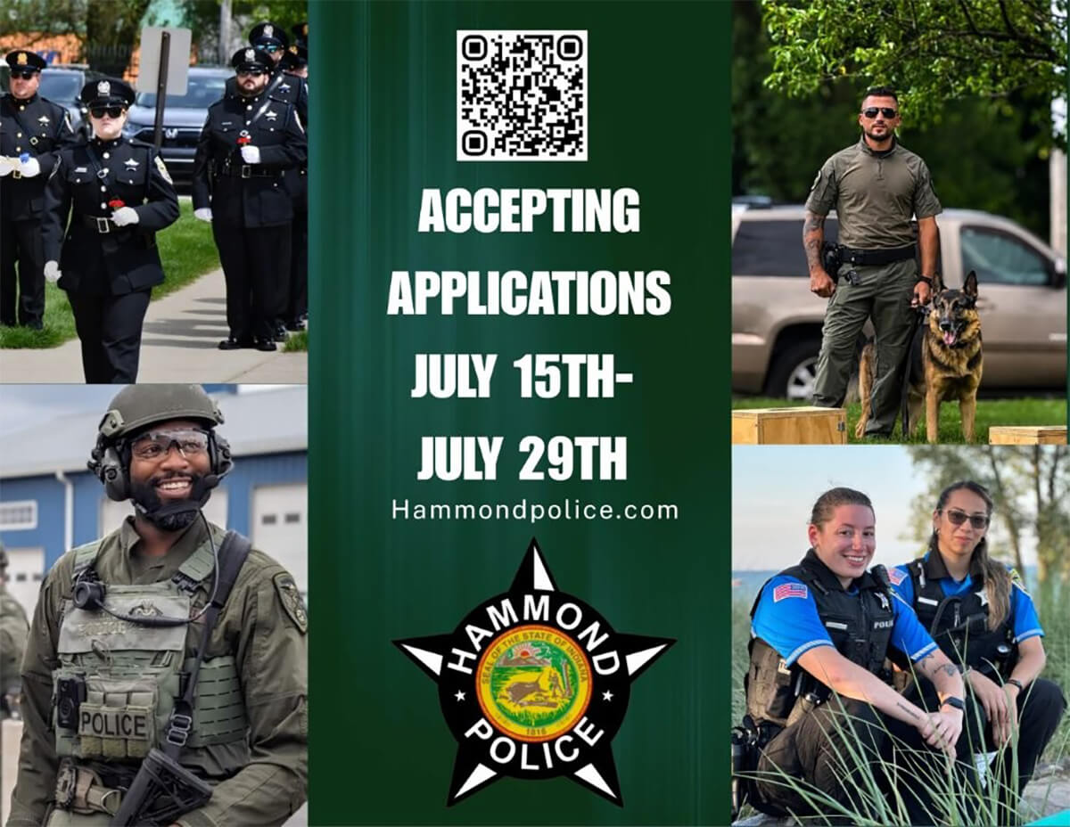 Flyer for Hammond Police Now Accepting Applications.