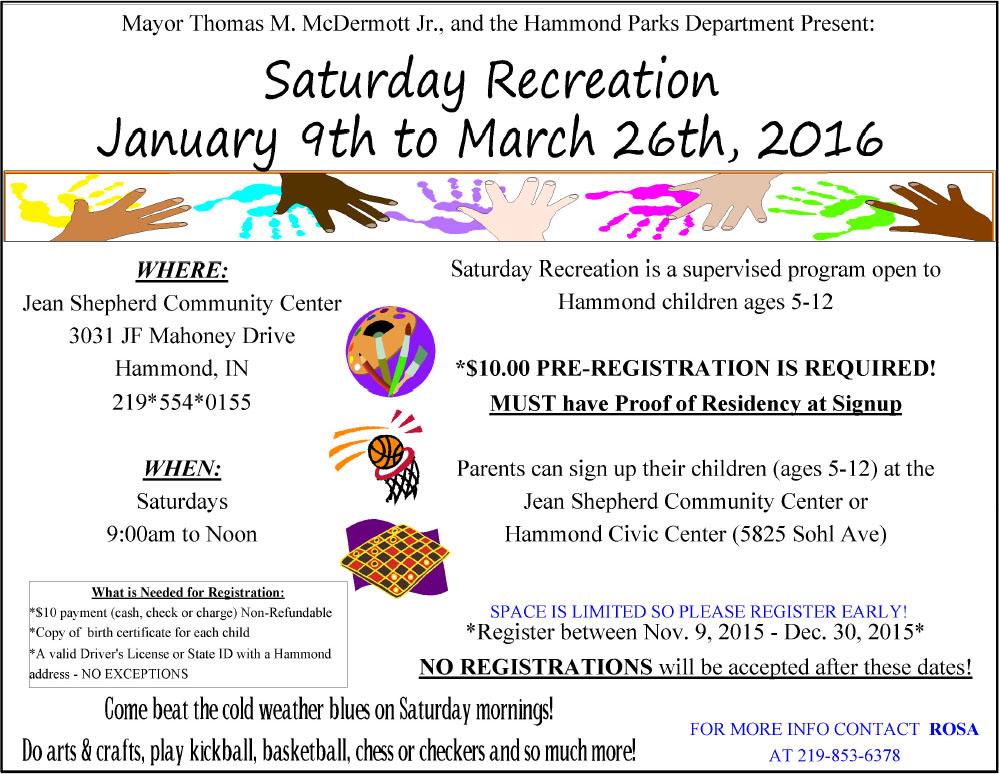 Saturday Recreation for Kids Starts in January