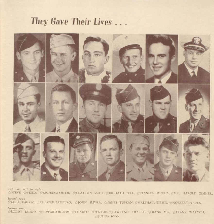 In 1944 & 1945’s graduating class saw the loss of 18 students in service of their country during WW II.
