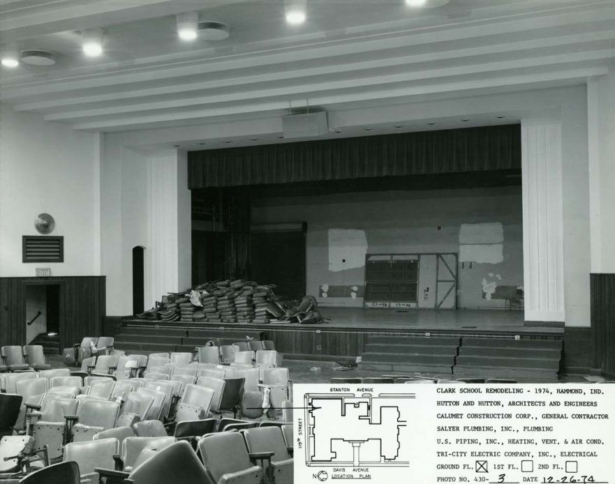 1974 auditorium addition, including location plan and notes