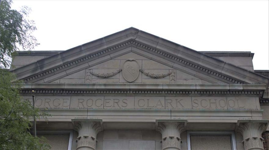 Classic columns support the grand entrance adorning Clark School main entrance circa 2021
