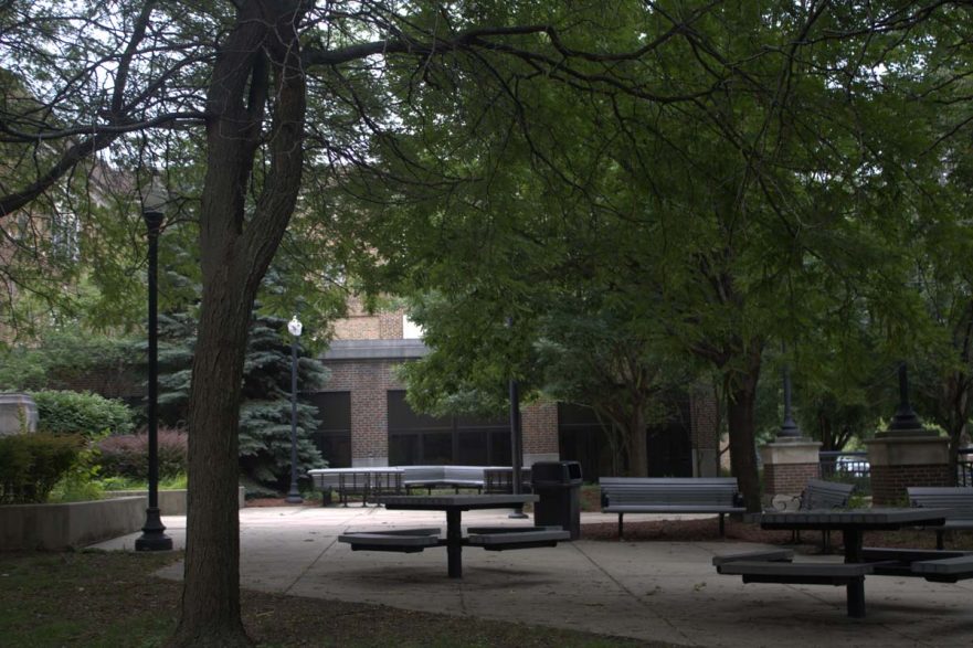 Courtyard in front of George Rogers Clark High School as seen in 2021