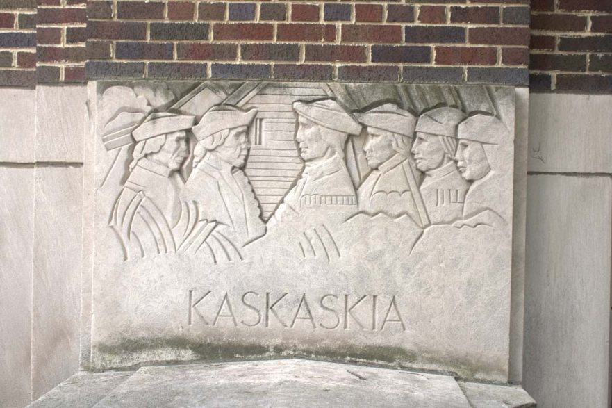 Relief carved depicting Kaskaskia on the north entrance, 119th Street in the 1938 addition, circa 2021
